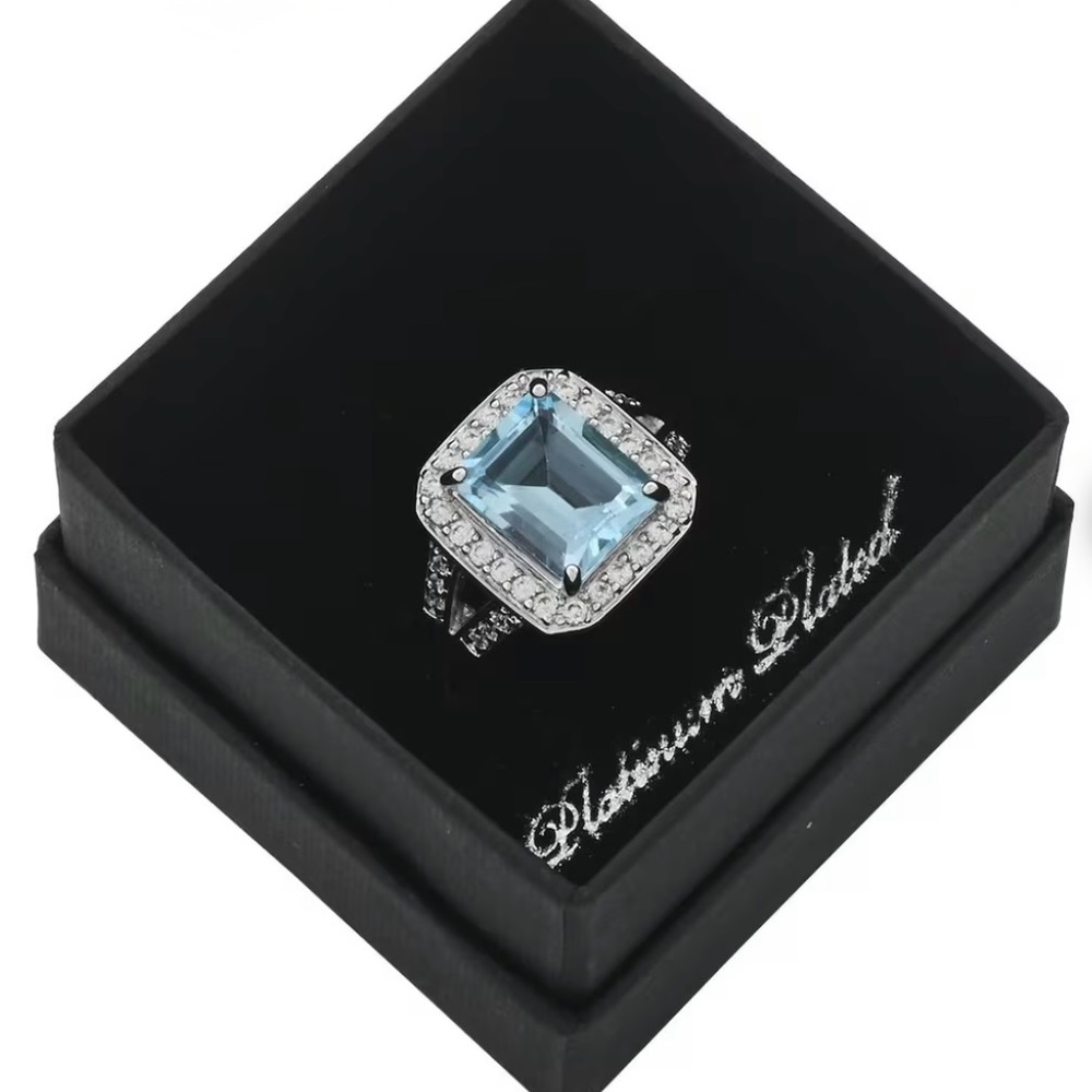 Blue Topaz & Simulated Diamond Ring - Picture 6 of 9